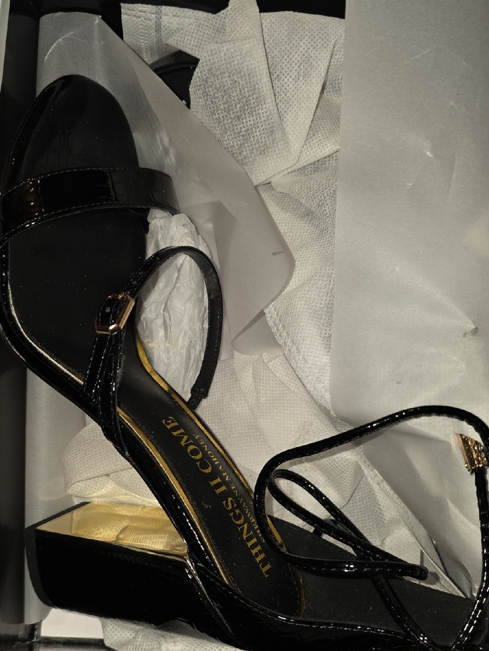 Thincs If Comfort Black Patent Block Heel Sandals